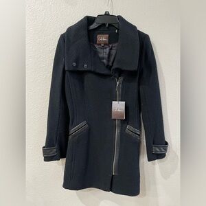 Cole Haan black leather trim jacket size 10